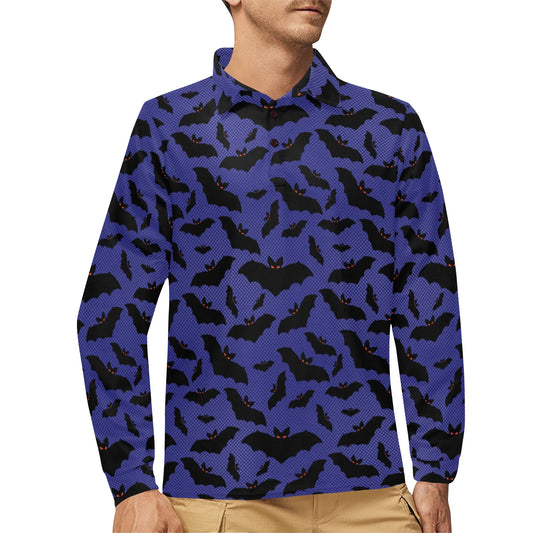 Bat Halloween Pattern Print Design 02 Long Sleeve Polo Shirt For Men's