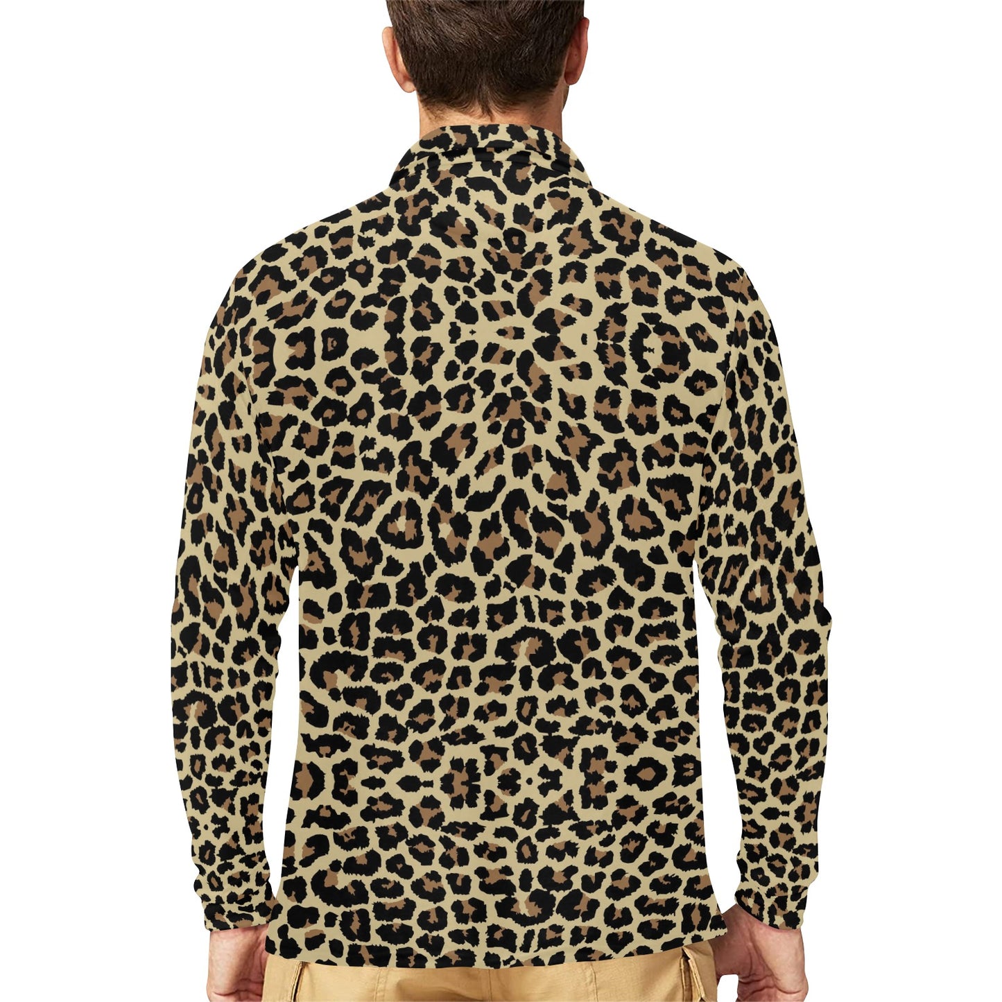 Cheetah Pattern Print Design 02 Long Sleeve Polo Shirt For Men's