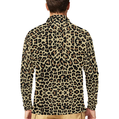 Cheetah Pattern Print Design 02 Long Sleeve Polo Shirt For Men's