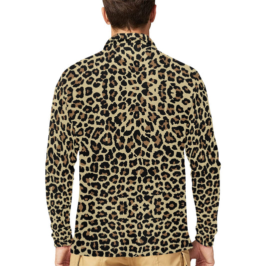 Cheetah Pattern Print Design 02 Long Sleeve Polo Shirt For Men's