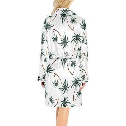 Palm Tree Pattern Print Design PT07 Women's Fleece Robe