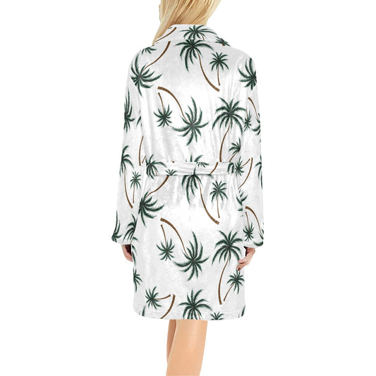 Palm Tree Pattern Print Design PT07 Women's Fleece Robe