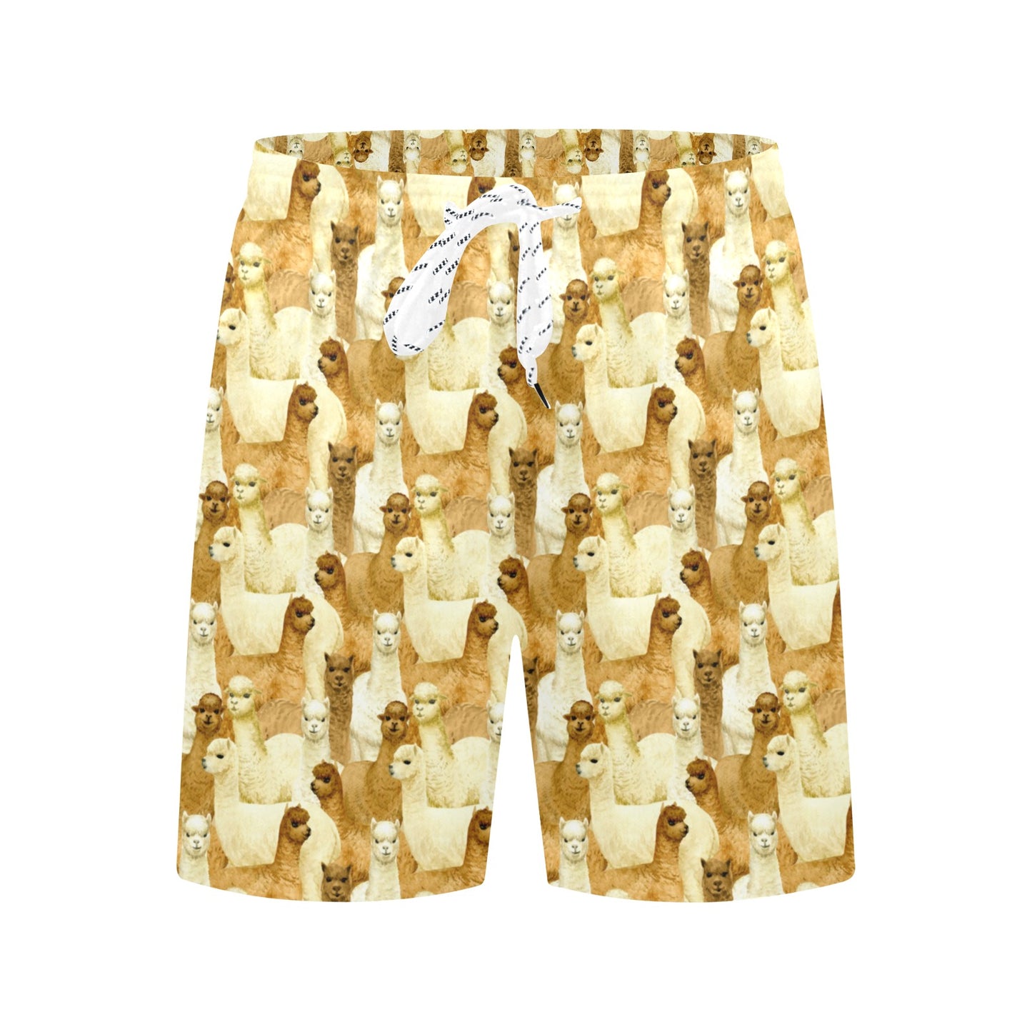 Alpaca Watercolor Design Themed Print Men's Swim Trunks Beach Shorts