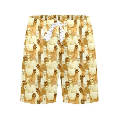 Alpaca Watercolor Design Themed Print Men's Swim Trunks Beach Shorts