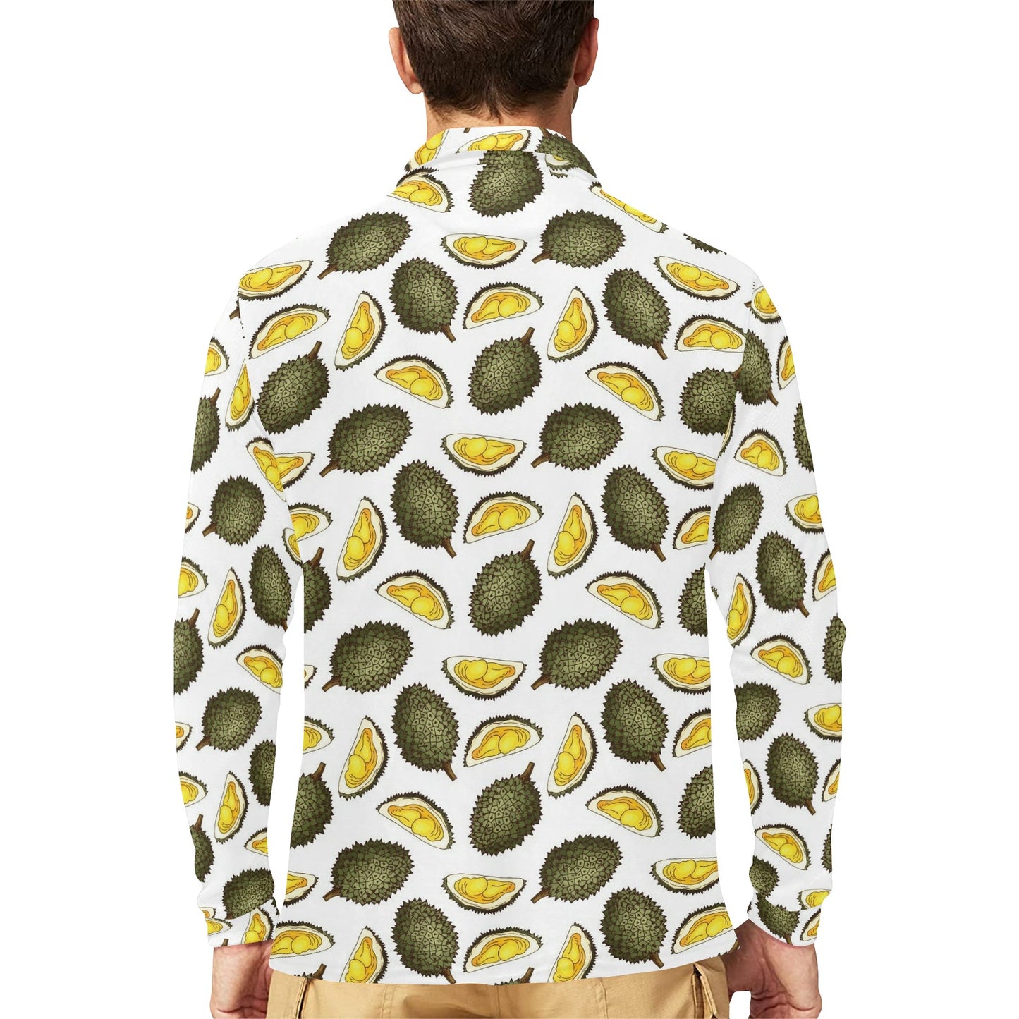 Durian Pattern Print Design DR03 Long Sleeve Polo Shirt For Men's