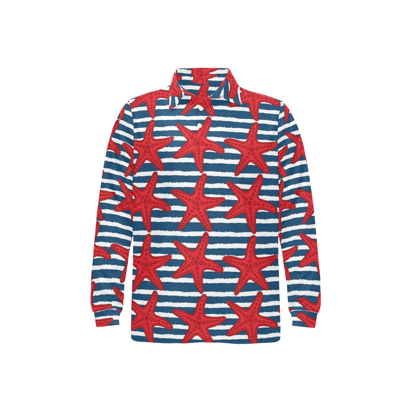 Starfish Red Pattern Print Design 02 Long Sleeve Polo Shirt For Men's