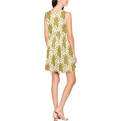 Corn Pattern Print Design 01 Sleeveless Dress