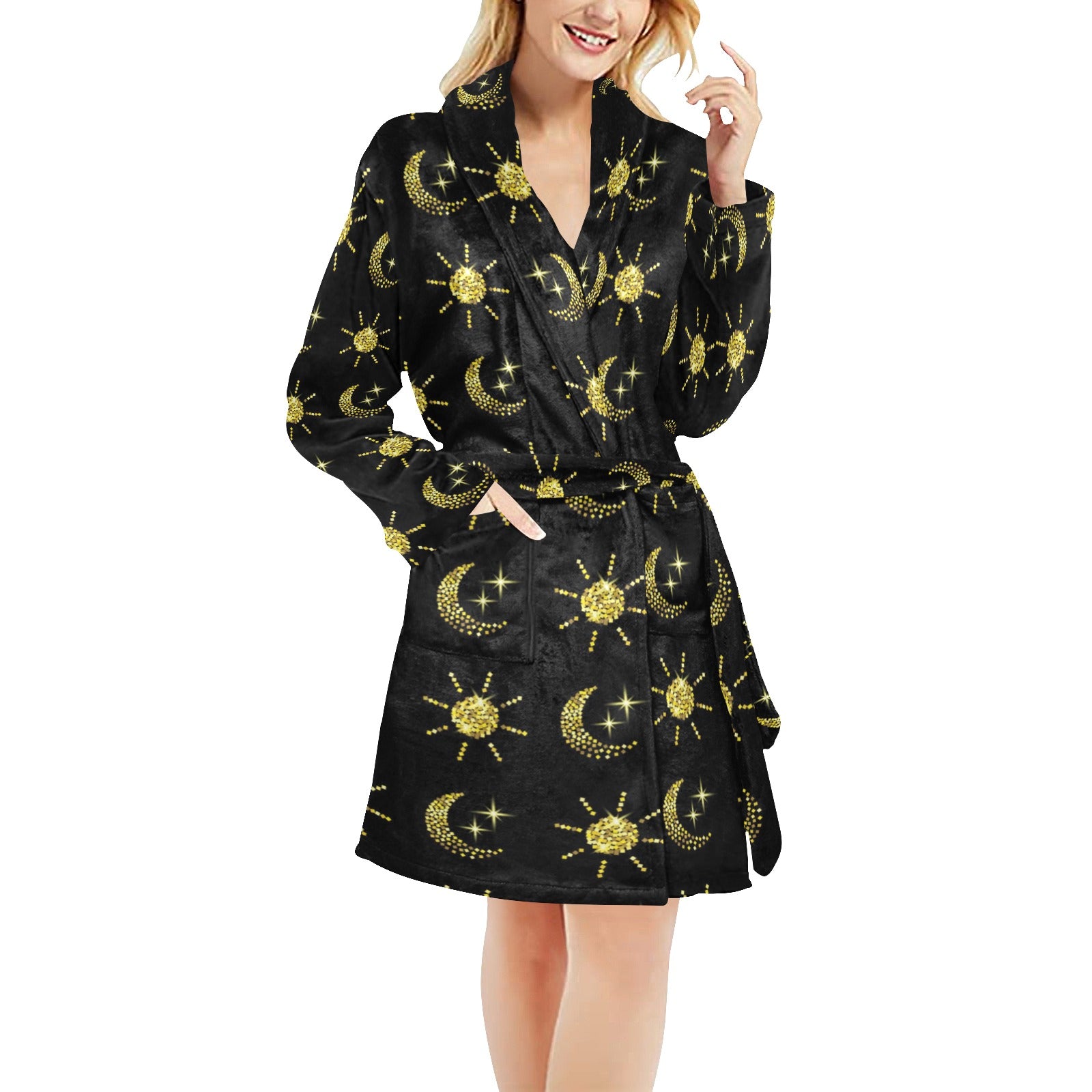 Sun Moon Print Design LKS304 Women's Fleece Robe