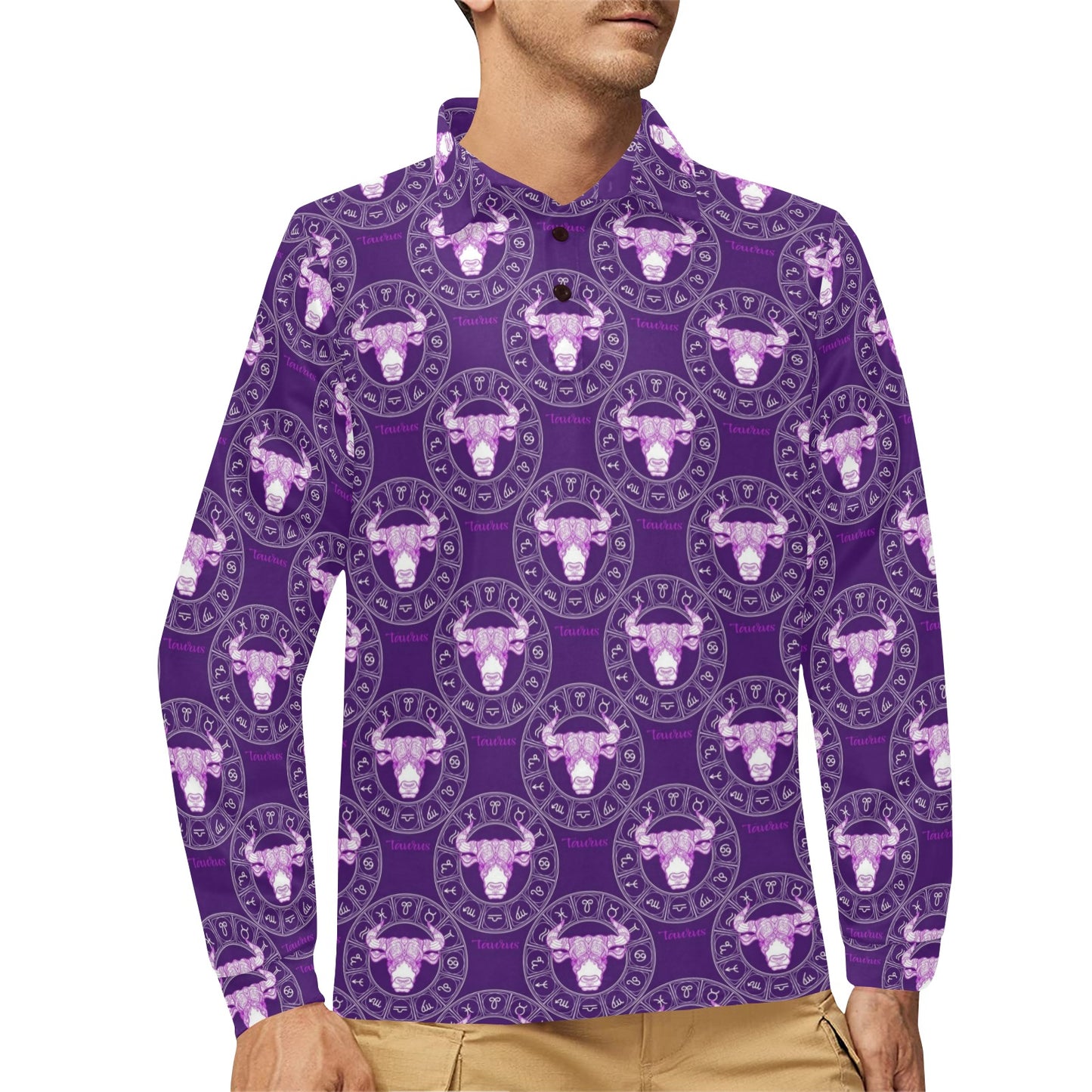 Taurus Print Design LKS303 Long Sleeve Polo Shirt For Men's