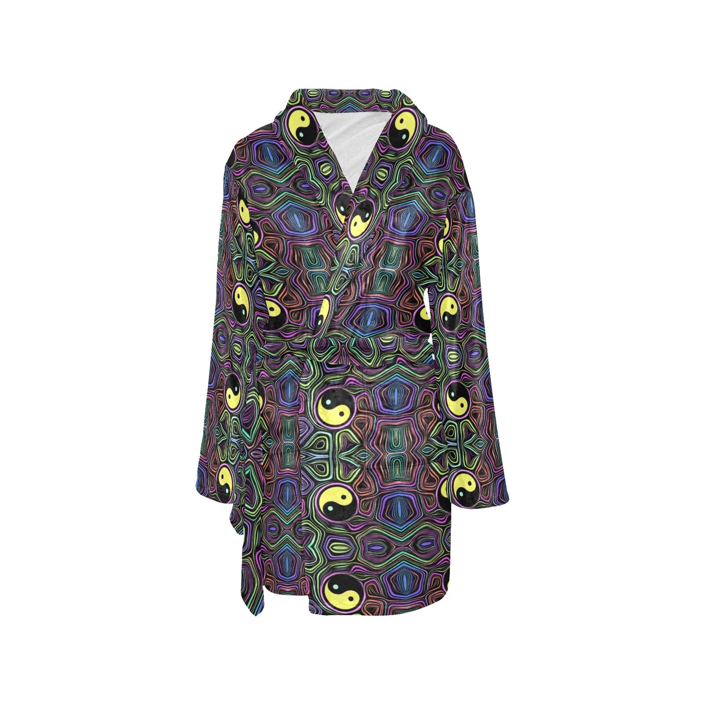 Yin Yang Neon Color Design Print Women's Fleece Robe