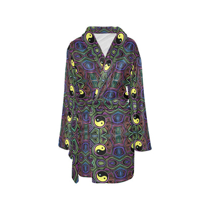 Yin Yang Neon Color Design Print Women's Fleece Robe