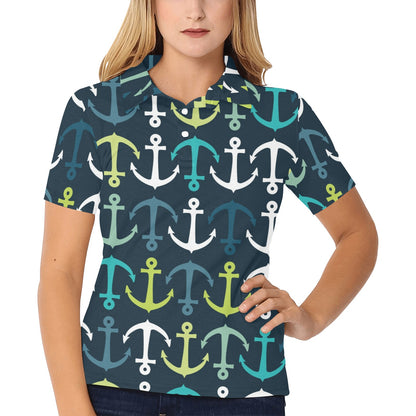 Anchor Pattern Print Design 03 Women's Polo Shirt