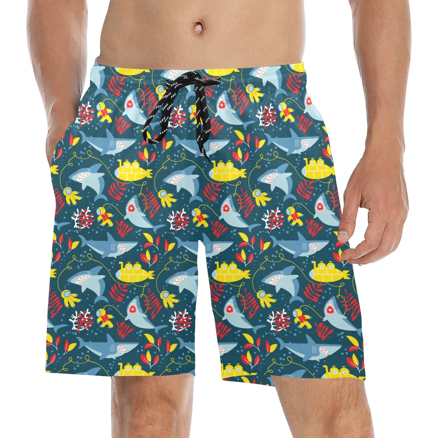 Scuba With Sharks Print Design LKS303 Men's Swim Trunks Beach Shorts