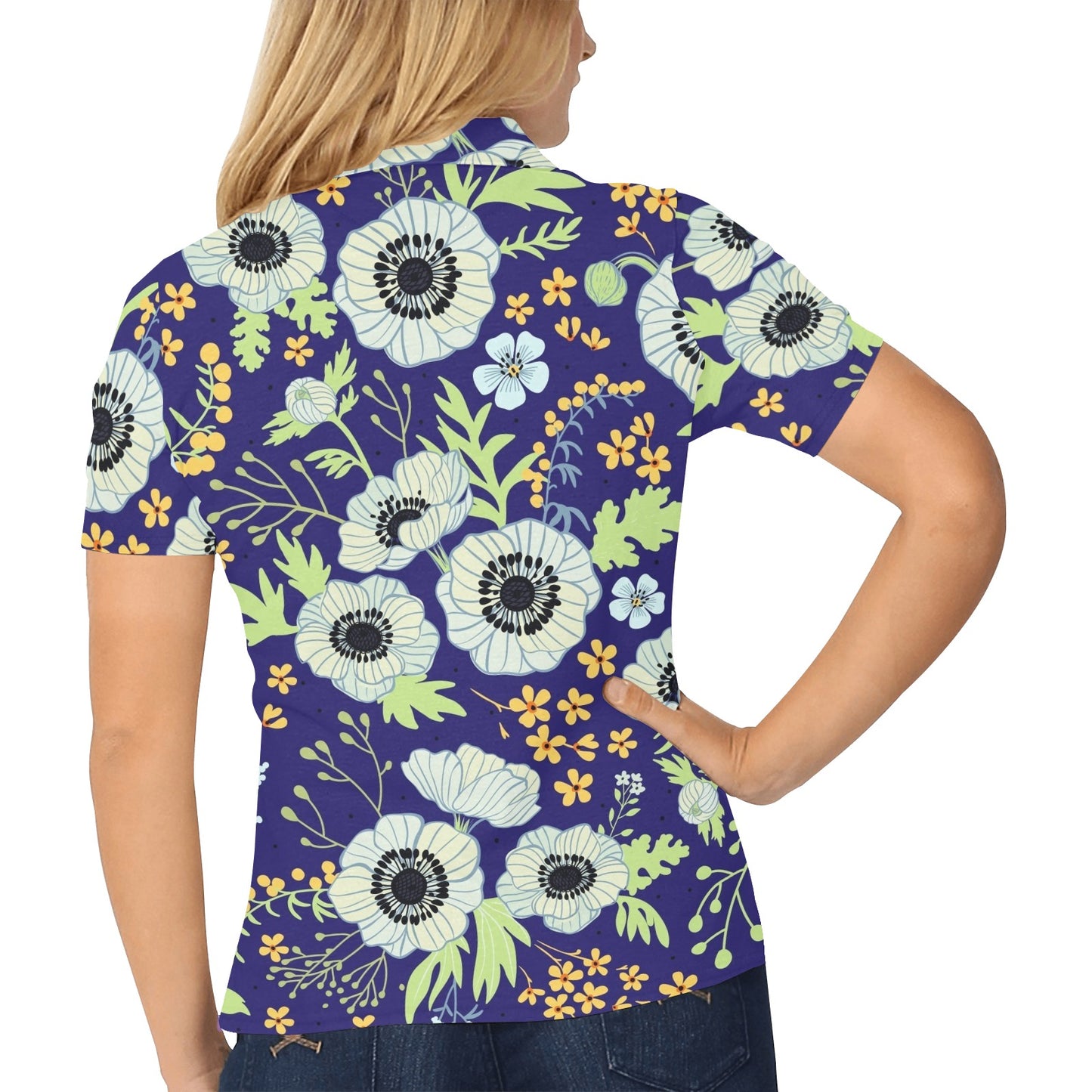 Anemone Pattern Print Design AM06 Women's Polo Shirt
