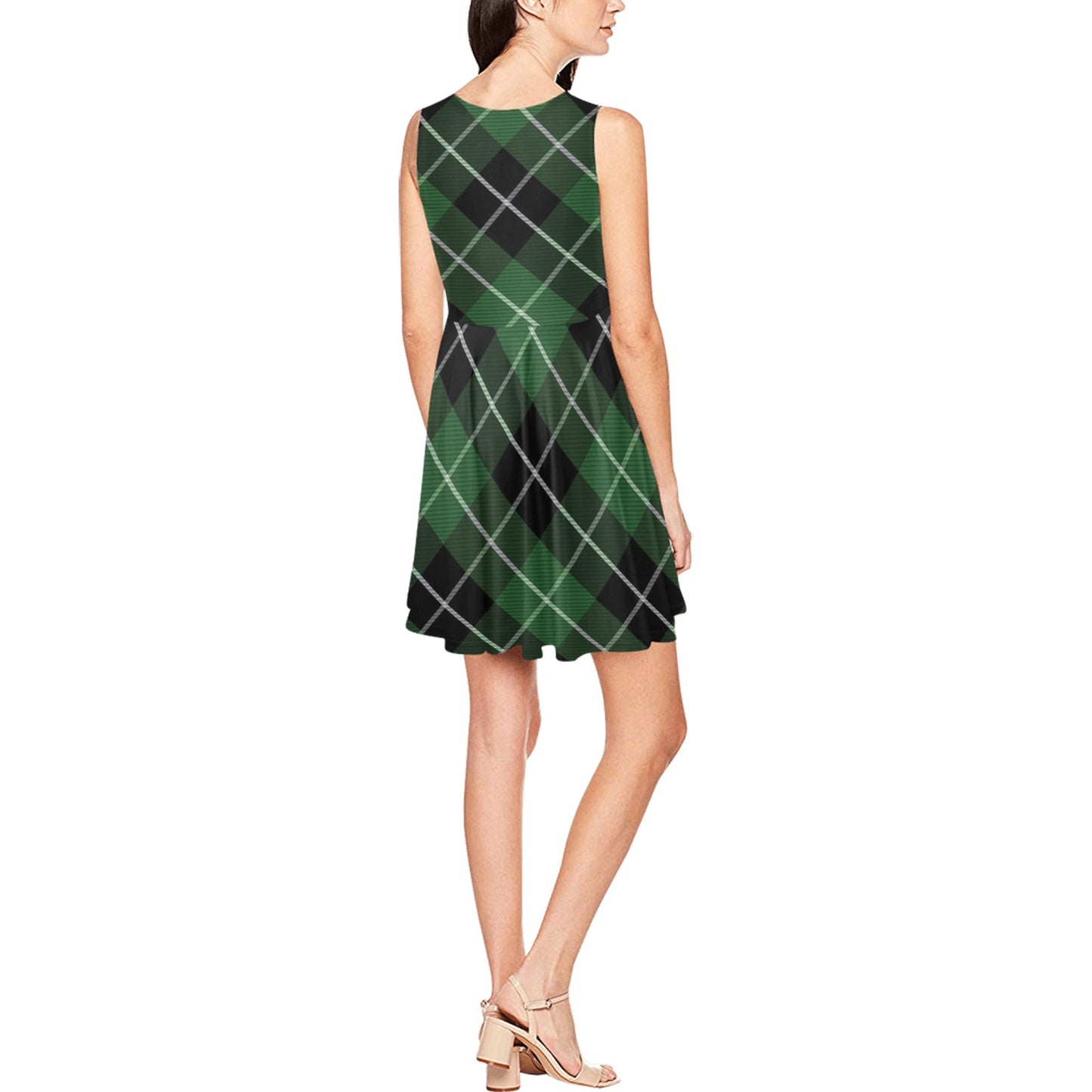 Plaid Green Pattern Print Design A05 Sleeveless Dress