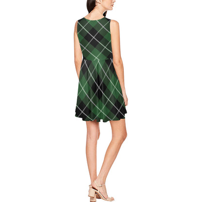 Plaid Green Pattern Print Design A05 Sleeveless Dress