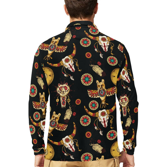 Native American Symbol Pattern Long Sleeve Polo Shirt For Men's