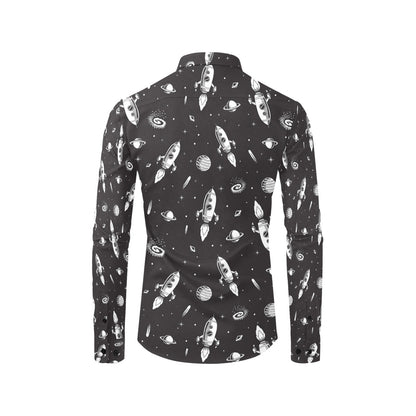 Space Rocket Print Design LKS303 Men's Long Sleeve Dress Shirt