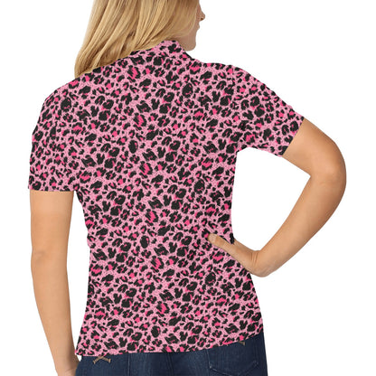 Cheetah Pink Pattern Print Design 01 Women's Polo Shirt