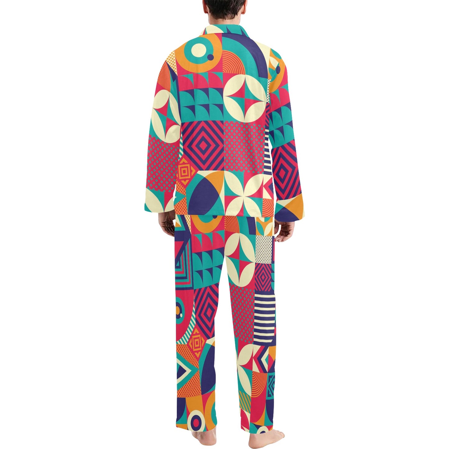 Mosaic Pattern Print Design 03 Men's Long Pajama Set