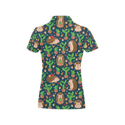 Hedgehog Cactus Pattern Print Design 04 Women's Polo Shirt