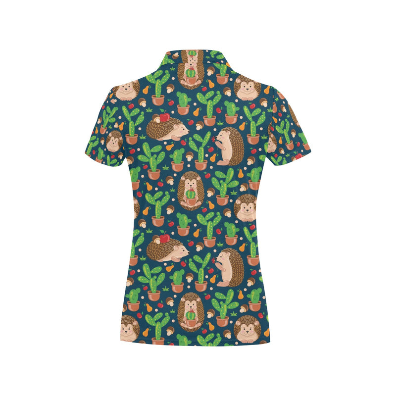 Hedgehog Cactus Pattern Print Design 04 Women's Polo Shirt