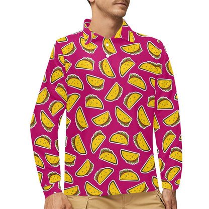 Taco Pattern Print Design TC01 Long Sleeve Polo Shirt For Men's