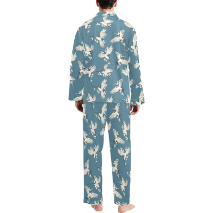 Crane Pattern Print Design 02 Men's Long Pajama Set