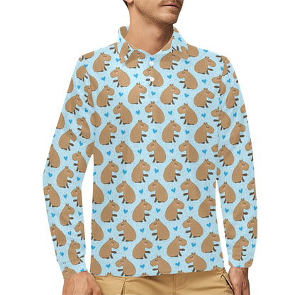 Capybara Pattern Print Design 01 Long Sleeve Polo Shirt For Men's