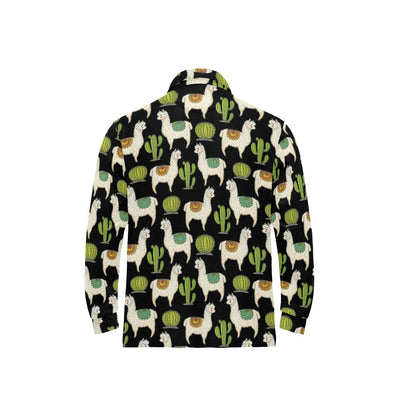 Alpaca Cactus Pattern Print Design 07 Long Sleeve Polo Shirt For Men's