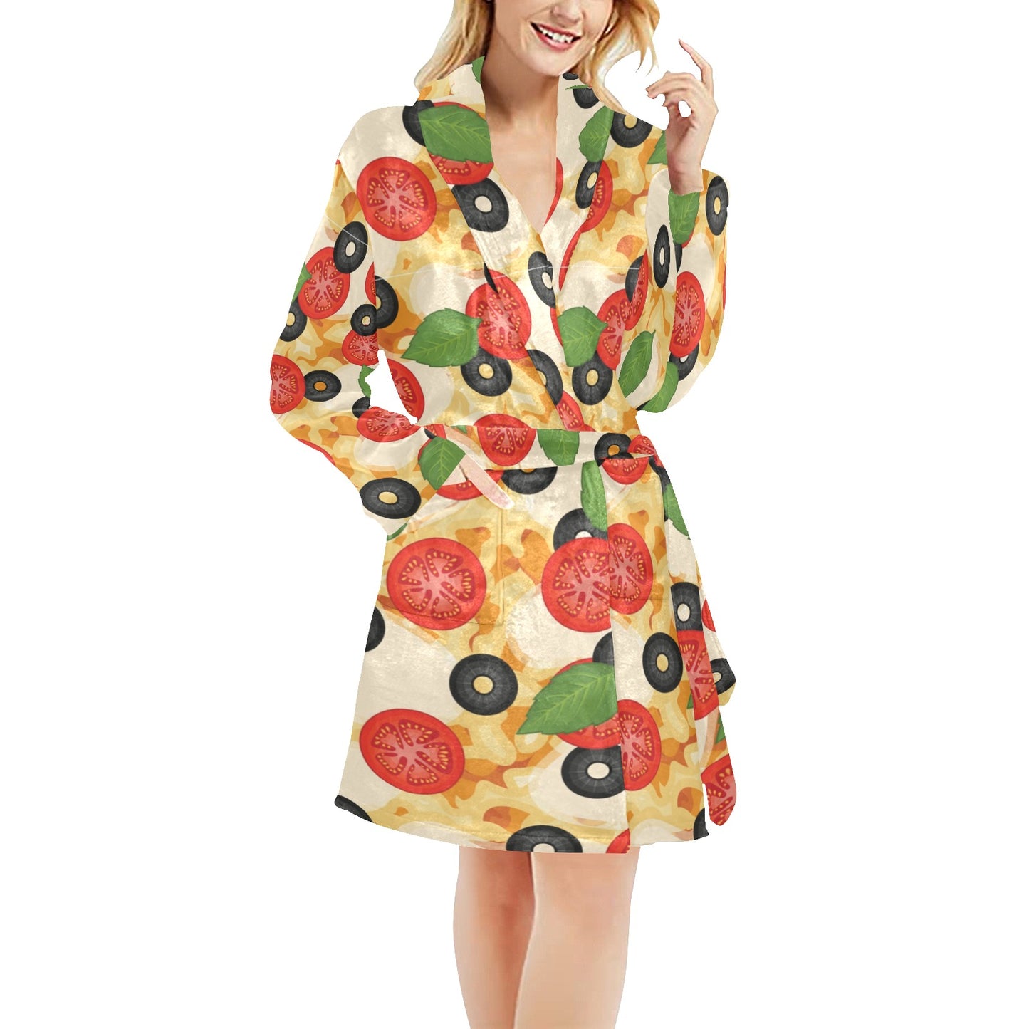Pizza Pattern Print Design A05 Women's Fleece Robe