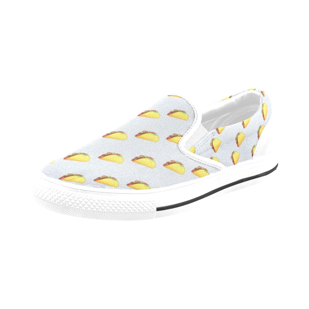 Taco Print Design LKS304 White Slip Ons Canvas Women's Shoes