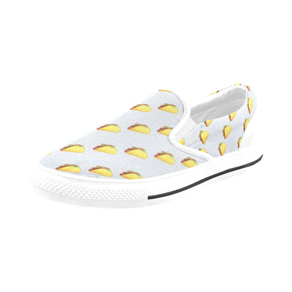 Taco Print Design LKS304 White Slip Ons Canvas Women's Shoes