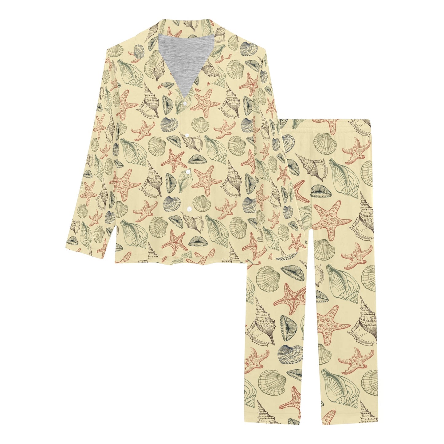 Seashell Print Design LKS305 Women's Long Pajama Set