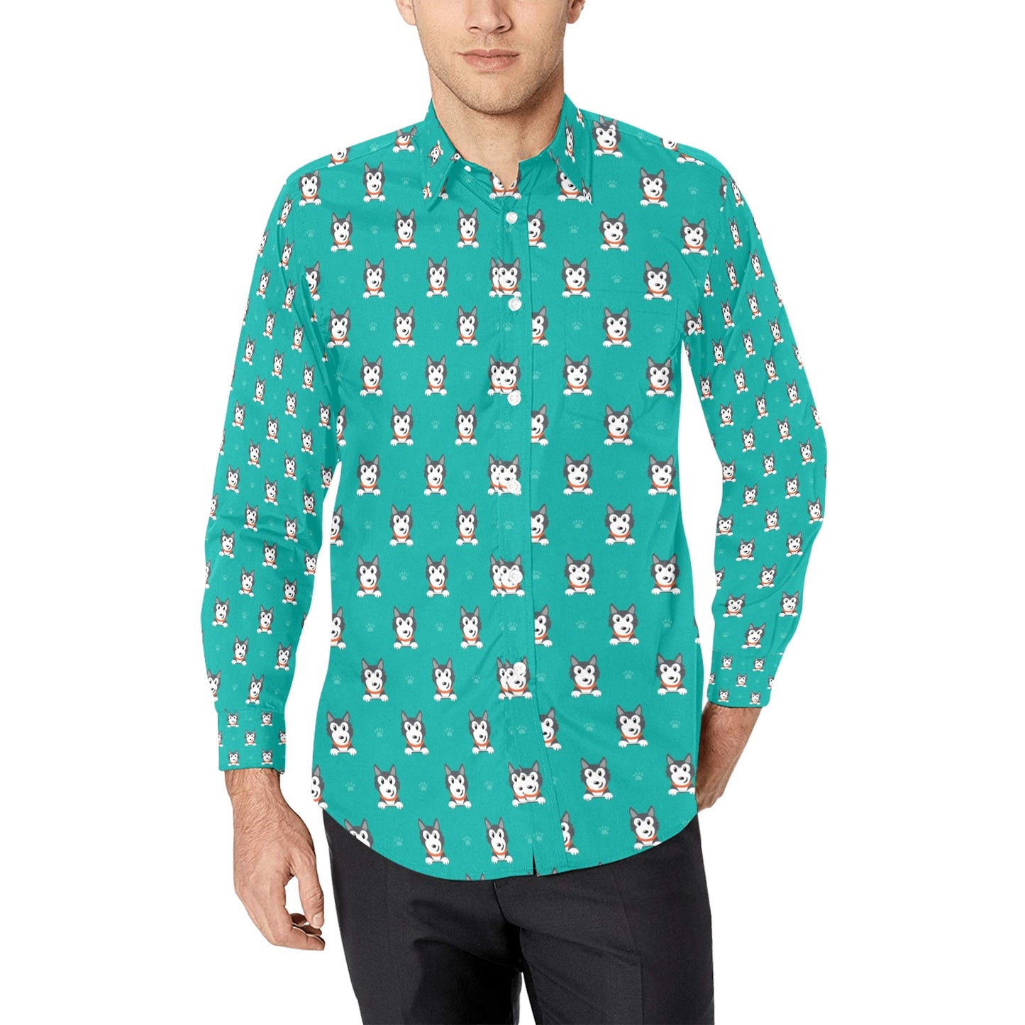 Siberian Huskies Print Design LKS304 Men's Long Sleeve Dress Shirt