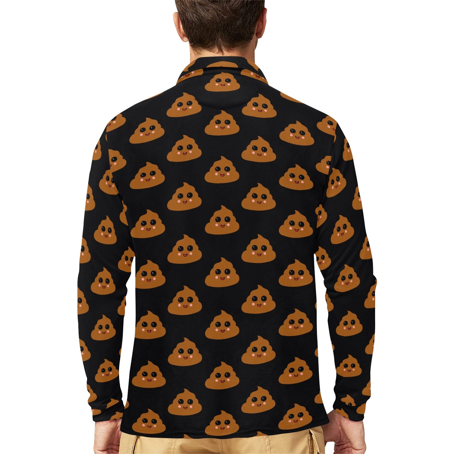 Poop Emoji Pattern Print Design A01 Long Sleeve Polo Shirt For Men's