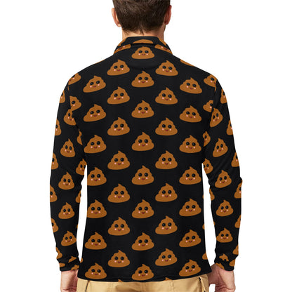Poop Emoji Pattern Print Design A01 Long Sleeve Polo Shirt For Men's