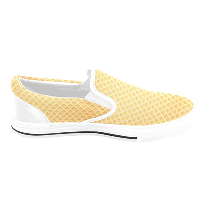 Waffle Texture Print Design LKS302 White Slip Ons Canvas Women's Shoes
