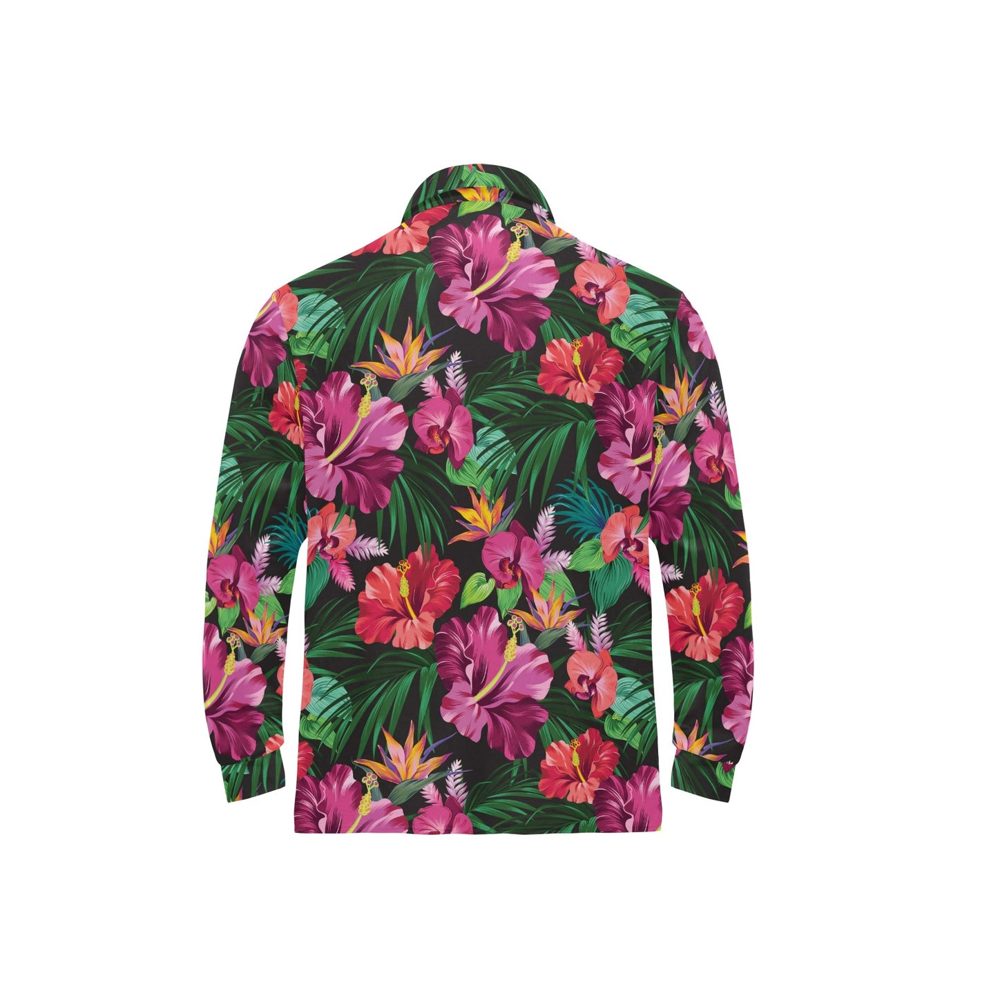 Hawaiian Flower Hibiscus tropical Long Sleeve Polo Shirt For Men's