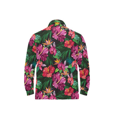 Hawaiian Flower Hibiscus tropical Long Sleeve Polo Shirt For Men's