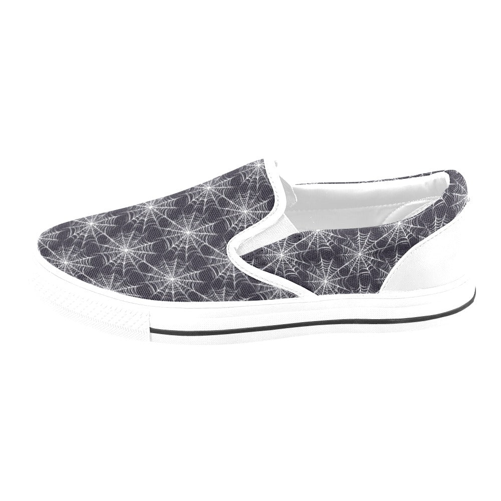 Spider Web Print Design LKS303 White Slip Ons Canvas Women's Shoes