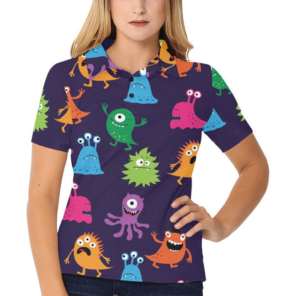 Monster Cartoon Pattern Print Design 02 Women's Polo Shirt