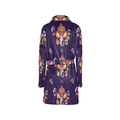 Ganesha Pattern Print Design 04 Women's Fleece Robe