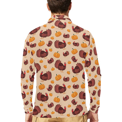Thanksgiving Print Design LKS308 Long Sleeve Polo Shirt For Men's