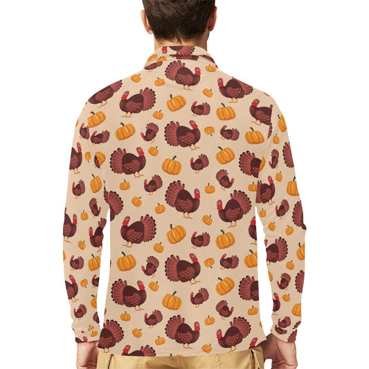 Thanksgiving Print Design LKS308 Long Sleeve Polo Shirt For Men's