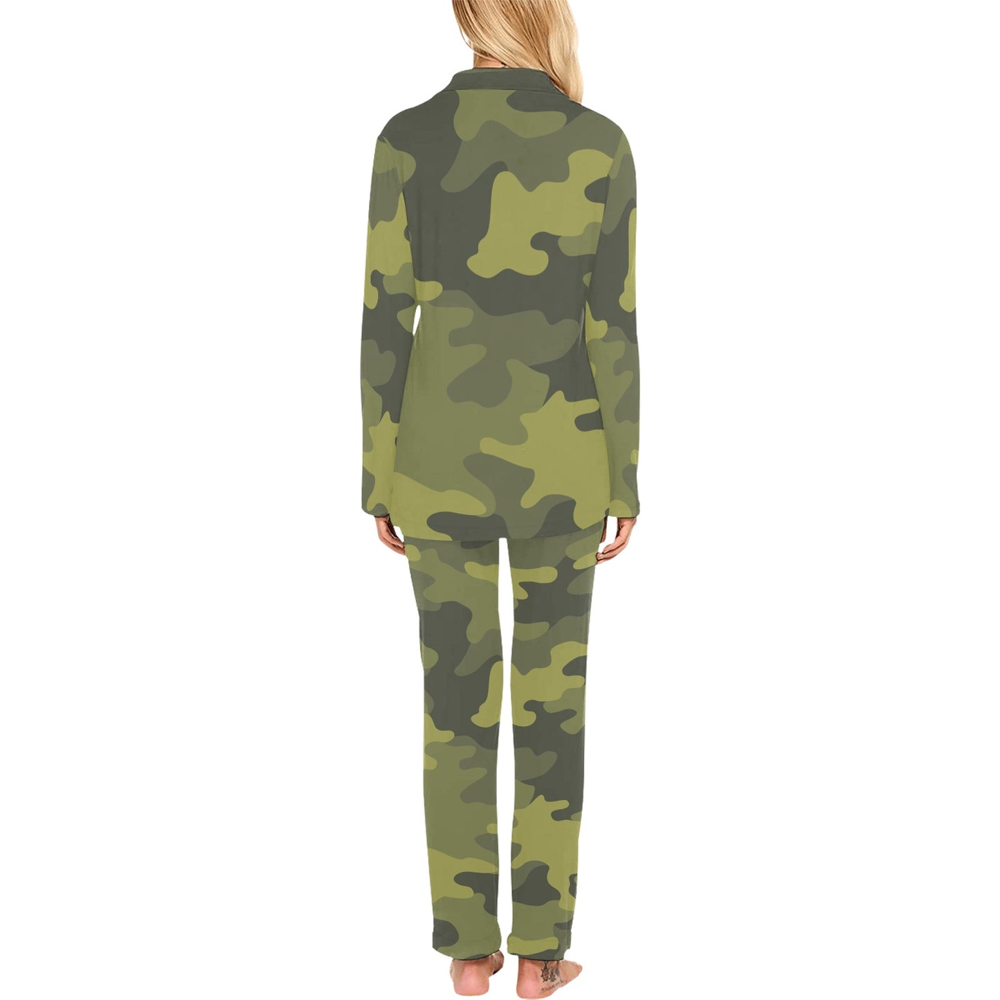 Military Camouflage Pattern Print Design 02 Women's Long Pajama Set