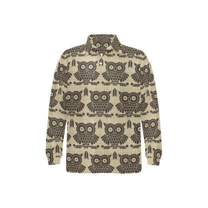 Owl Pattern Print Design A01 Long Sleeve Polo Shirt For Men's
