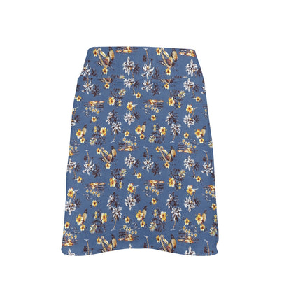 Hawaiian Flower Blue Print 17" Golf & Pickleball Skort with Pockets
