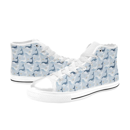 Whale Print Design LKS305 Men's High Top Canvas Shoes