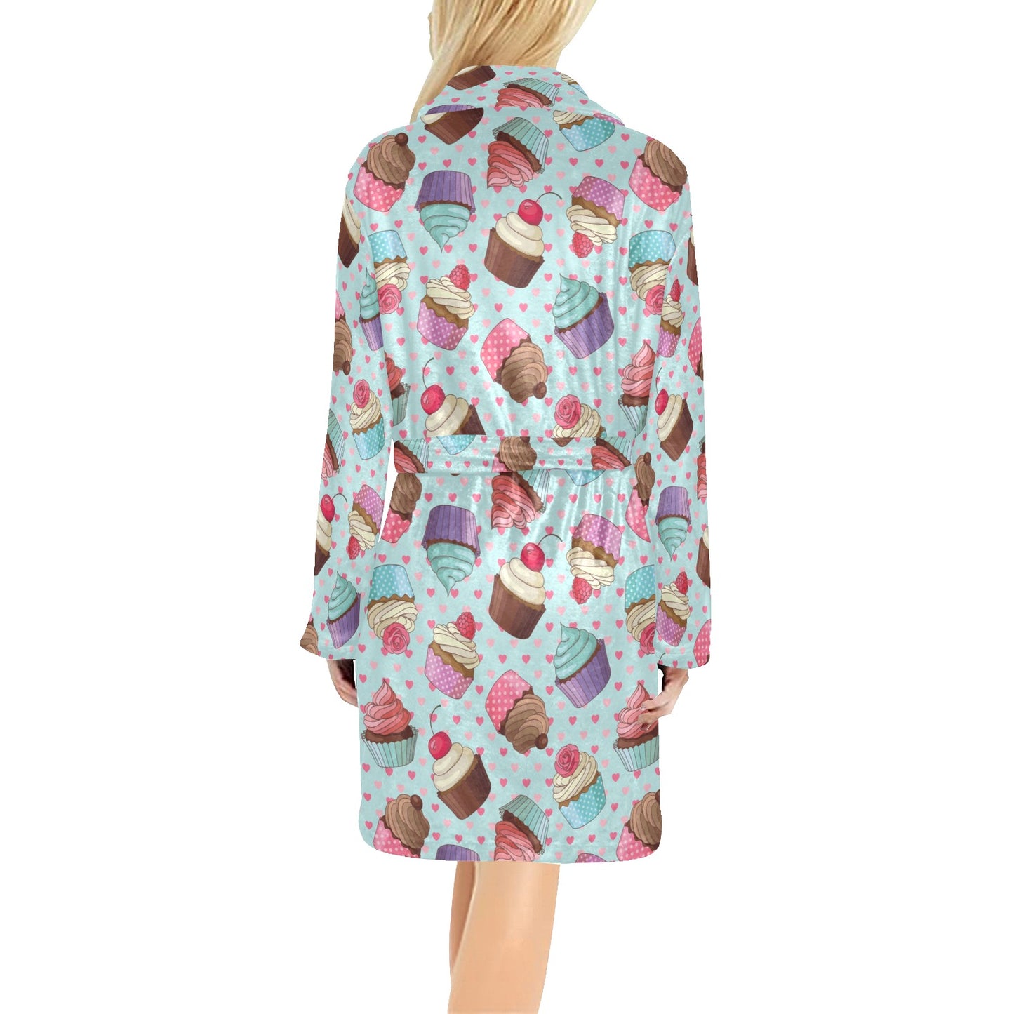 Cupcakes Fancy Heart Print Pattern Women's Fleece Robe